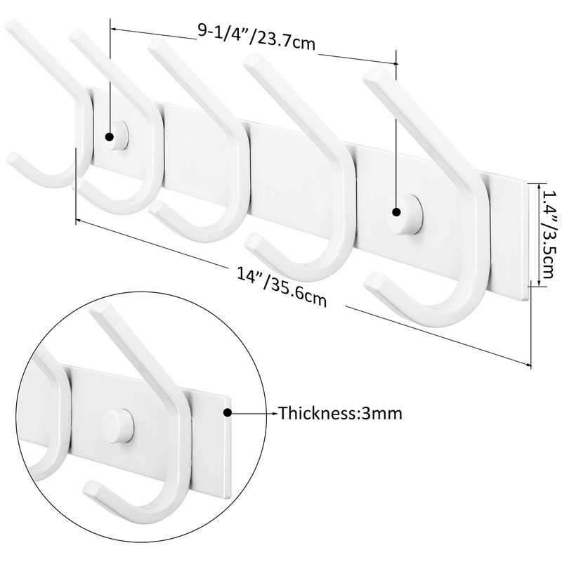 WEBI Coat Rack Wall Mounted,Coat Hooks Wall Mount,Wall Coat Hanger,5 Hooks for Hanging Jacket,Coats,Hats,Clothes,White,2 Packs - Image 2
